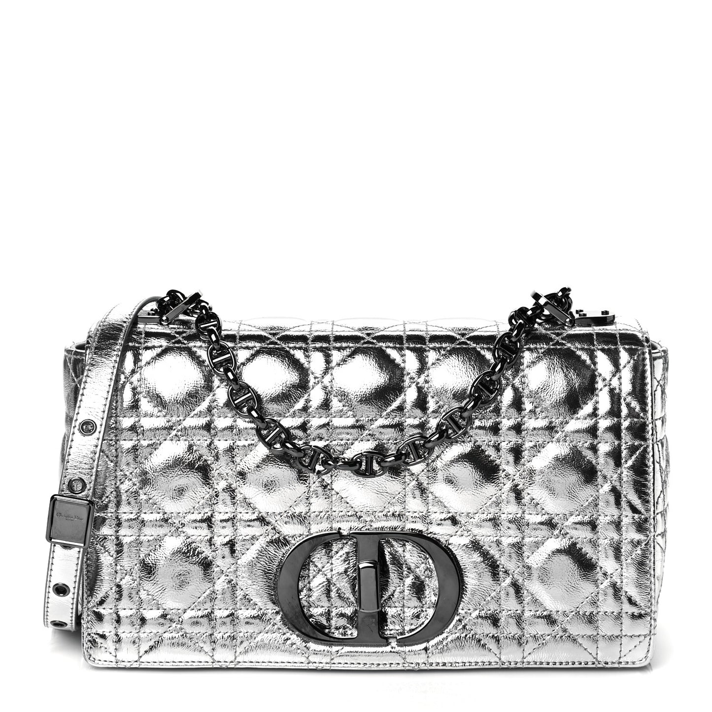 Metallic Calfskin Cannage Medium Caro Bag Argent