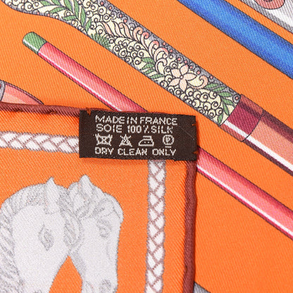 Hermes Silk Les Cannes Pocket Square Orange Gris Acajou 4 of 4