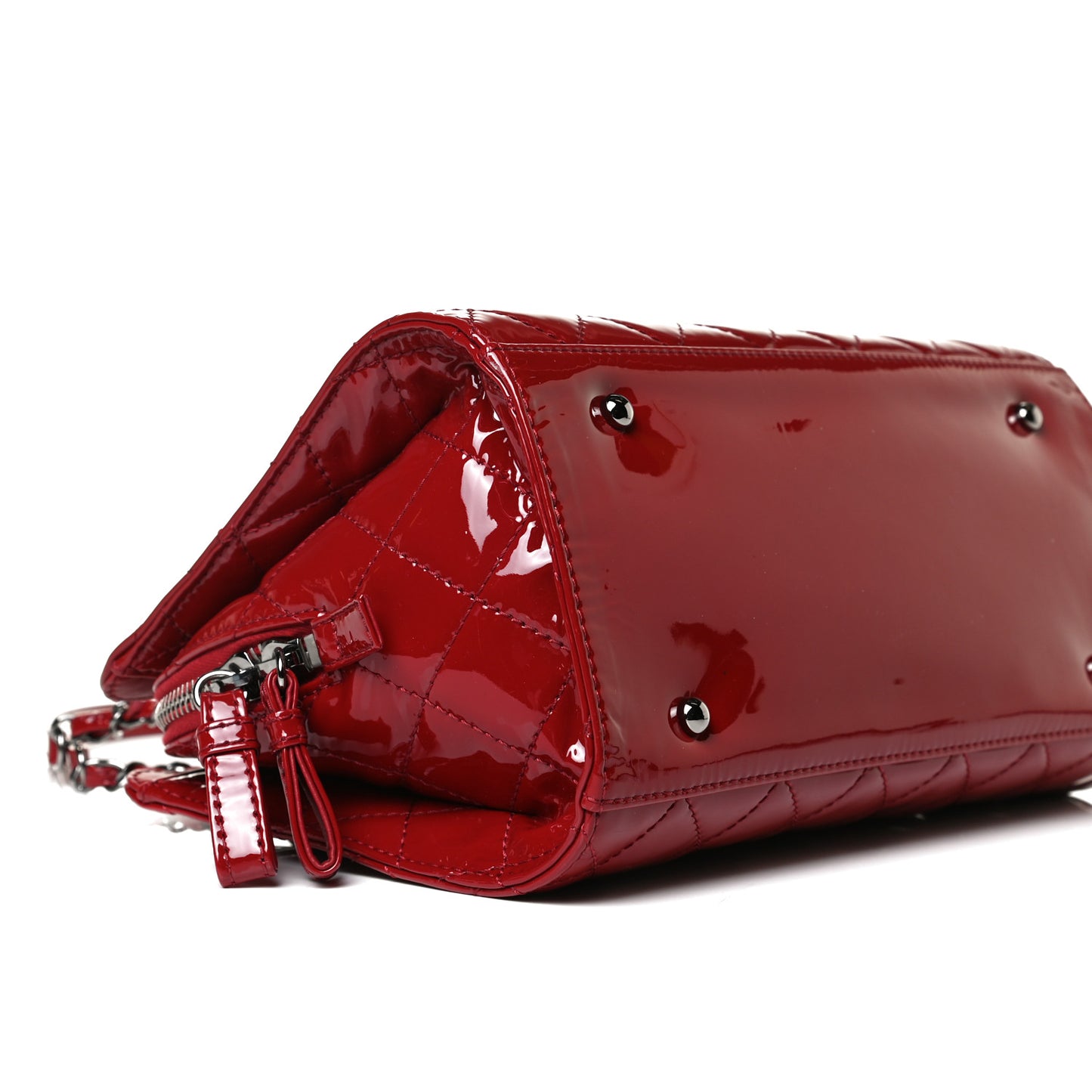 Patent Quilted Small CC Angle Tote Red