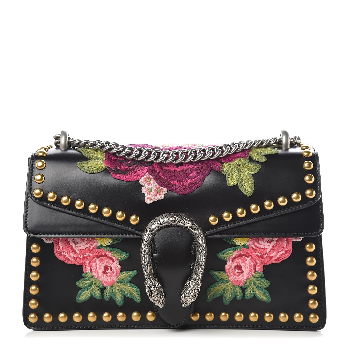 Gucci Calfskin Floral Embroidered Studded Small Dionysus Shoulder Bag Black 1 of 10