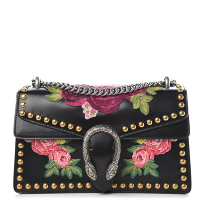 Gucci Calfskin Floral Embroidered Studded Small Dionysus Shoulder Bag Black 1 of 10