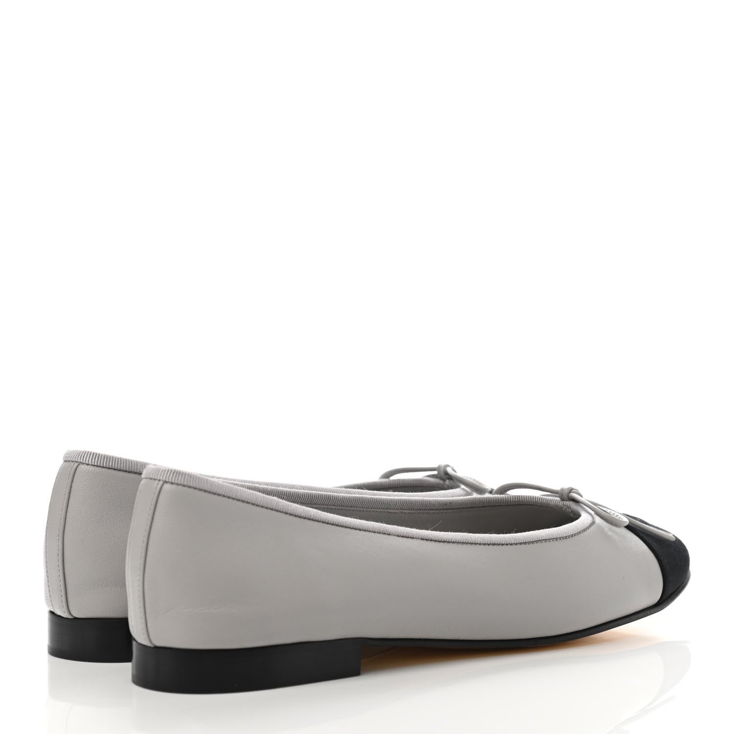 Chanel Lambskin Grosgrain Cap Toe CC Ballerina Flats 39.5 Grey Black 3 of 4
