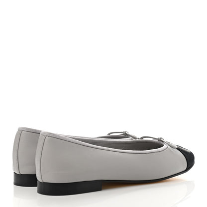 Chanel Lambskin Grosgrain Cap Toe CC Ballerina Flats 39.5 Grey Black 3 of 4