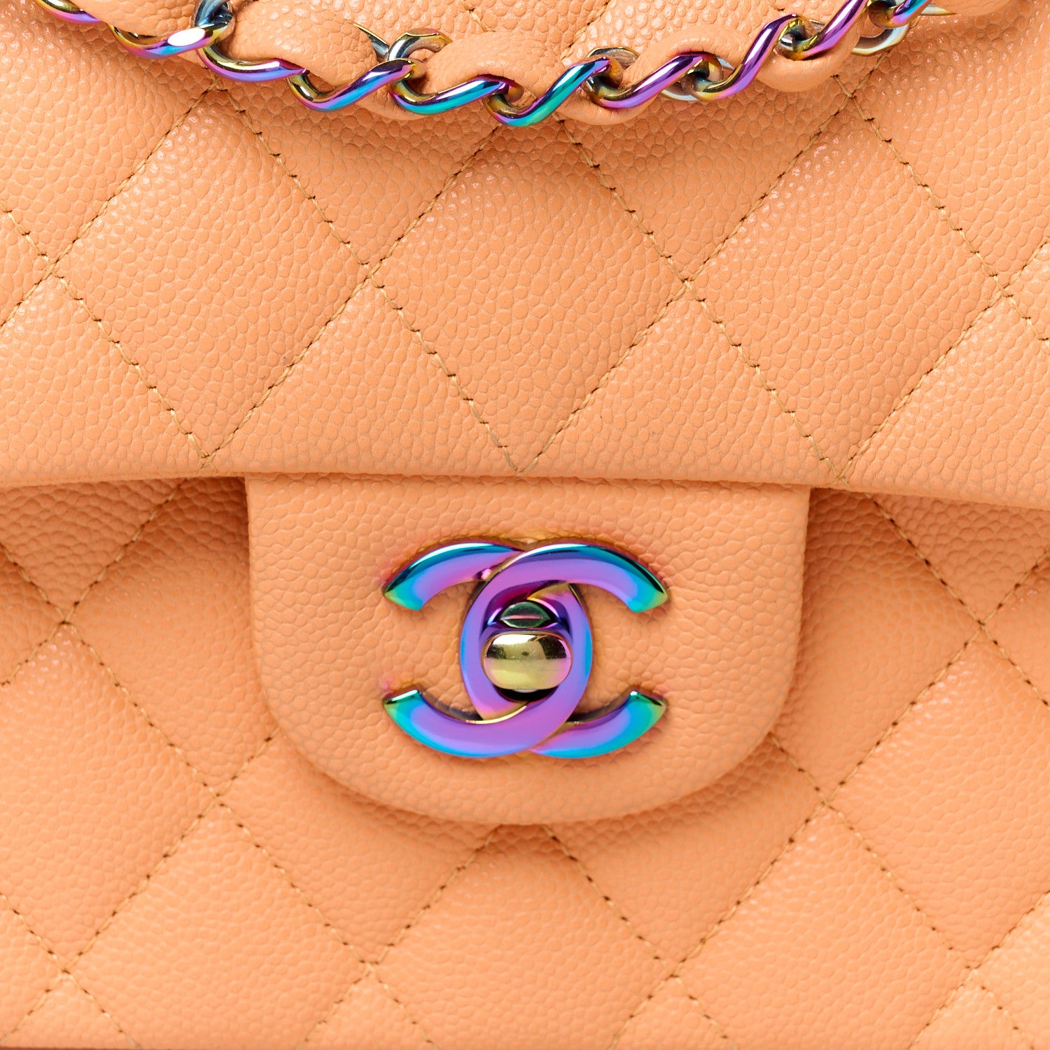 Chanel Caviar Quilted Rainbow CC Small Double Flap Orange 9 of 11