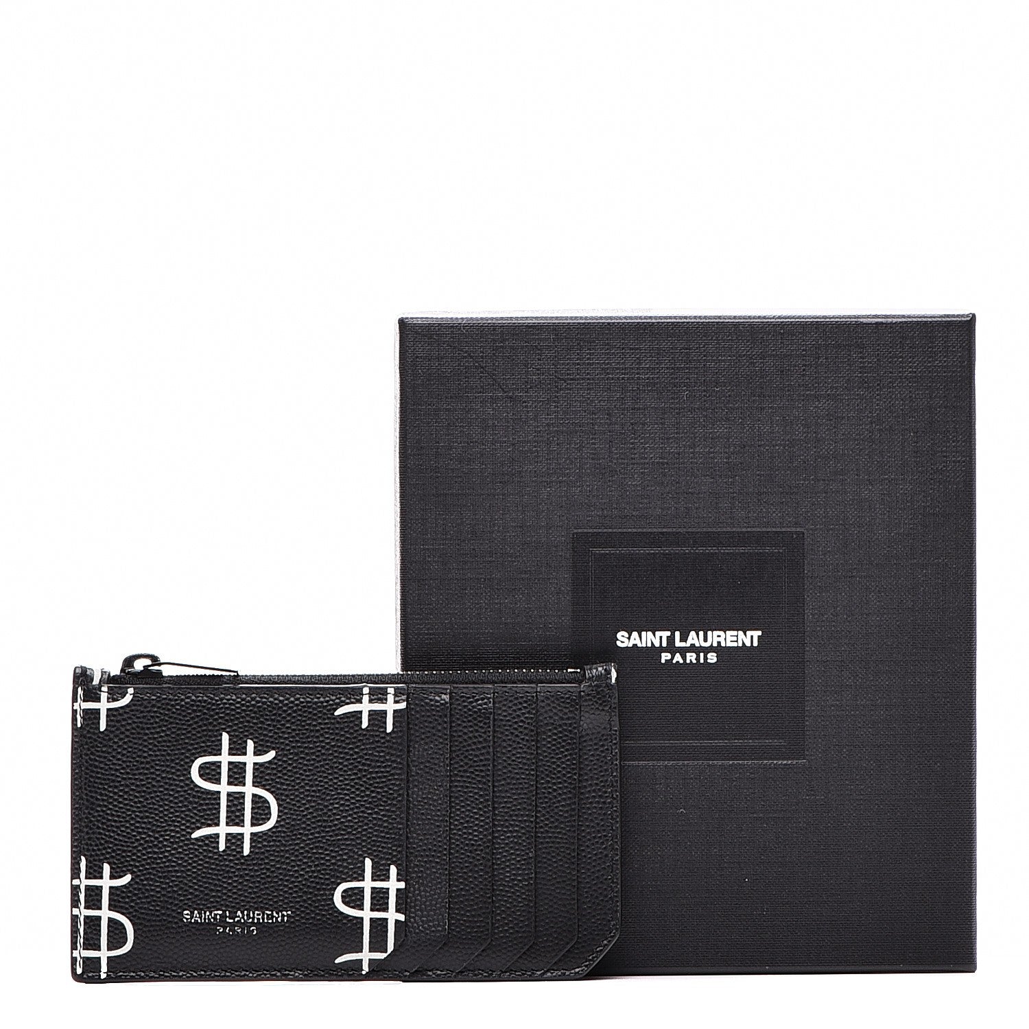 Saint Laurent Grain de Poudre Dollar Print 5 Fragments Zip Pouch Card Holder Black 8 of 8