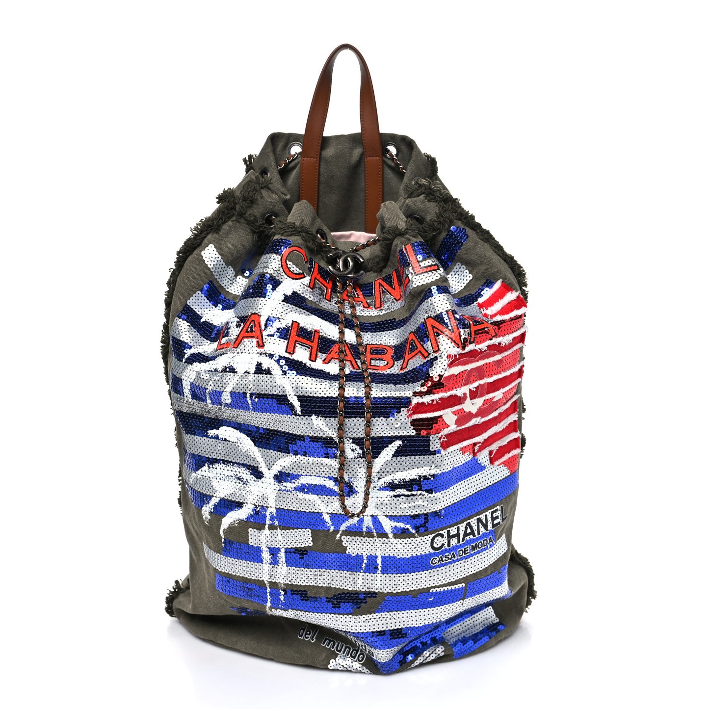 Canvas Sequins Cubano Trip Backpack Khaki