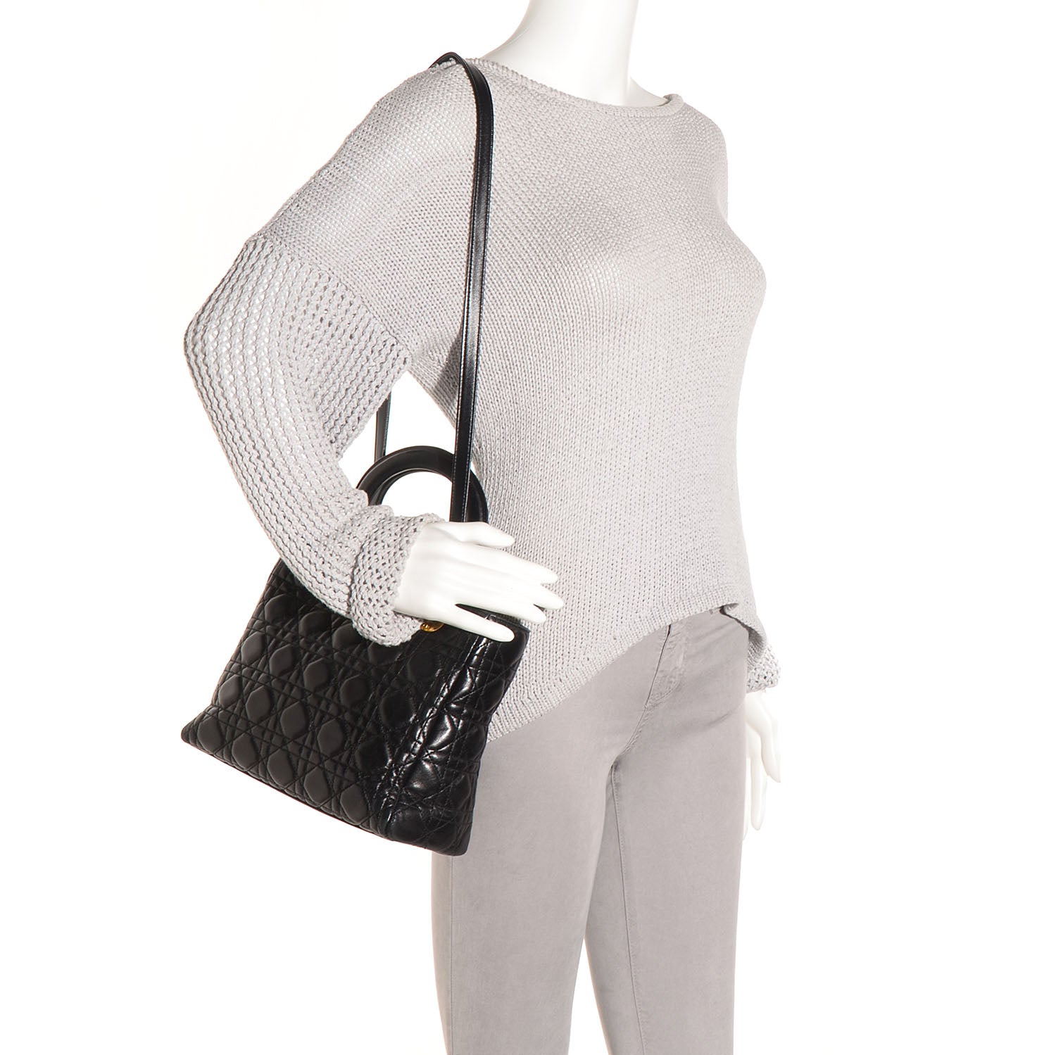 Christian Dior Lambskin Cannage Medium Lady Dior Black 2 of 7