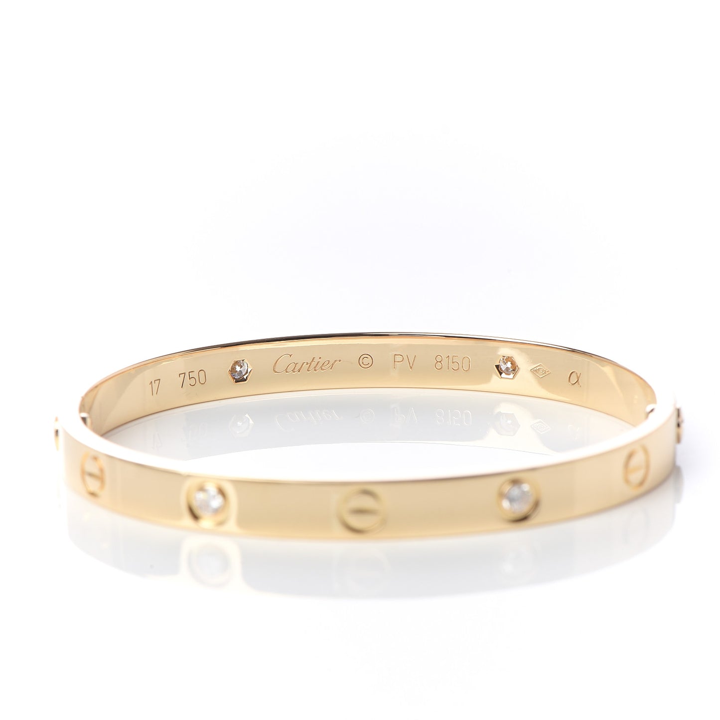 18K Yellow Gold 4 Diamond LOVE Bracelet 17