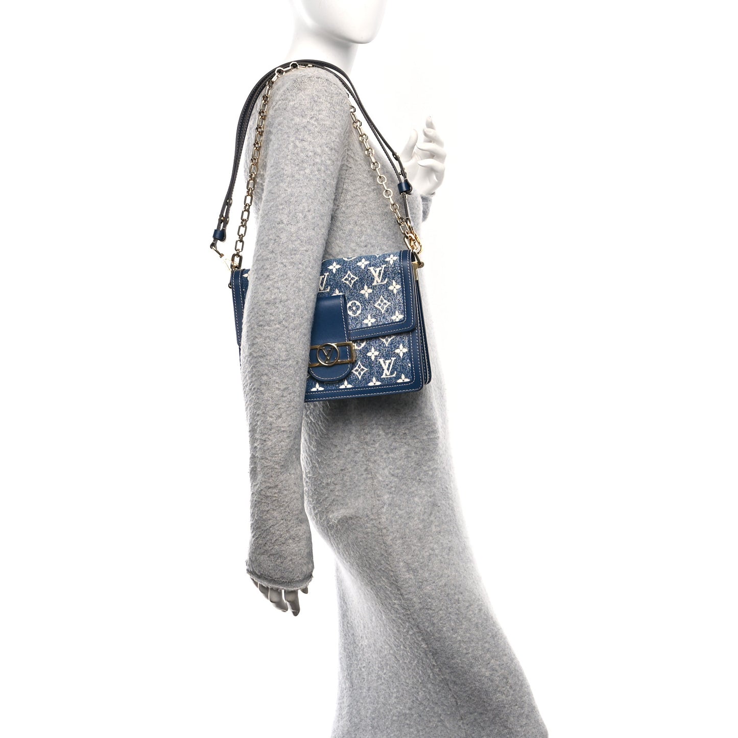Denim Monogram Jacquard Dauphine MM Bleu