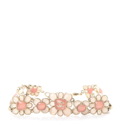 Chanel Gripoix Poured Glass CC Korean Blossom Choker Necklace Gold Pink White 1 of 9