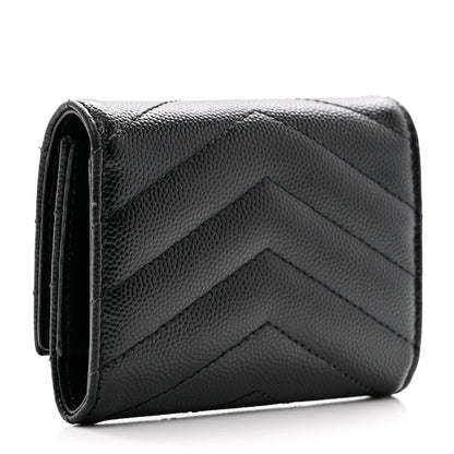 Saint Laurent Grain De Poudre Matelasse Cassandre Monogram Slim Key Case Black 3 of 7