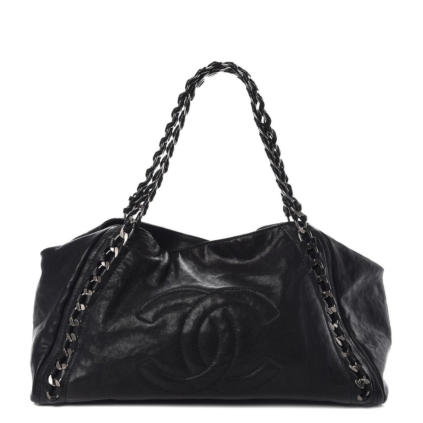 Glazed Caviar East West Modern Chain Tote Black