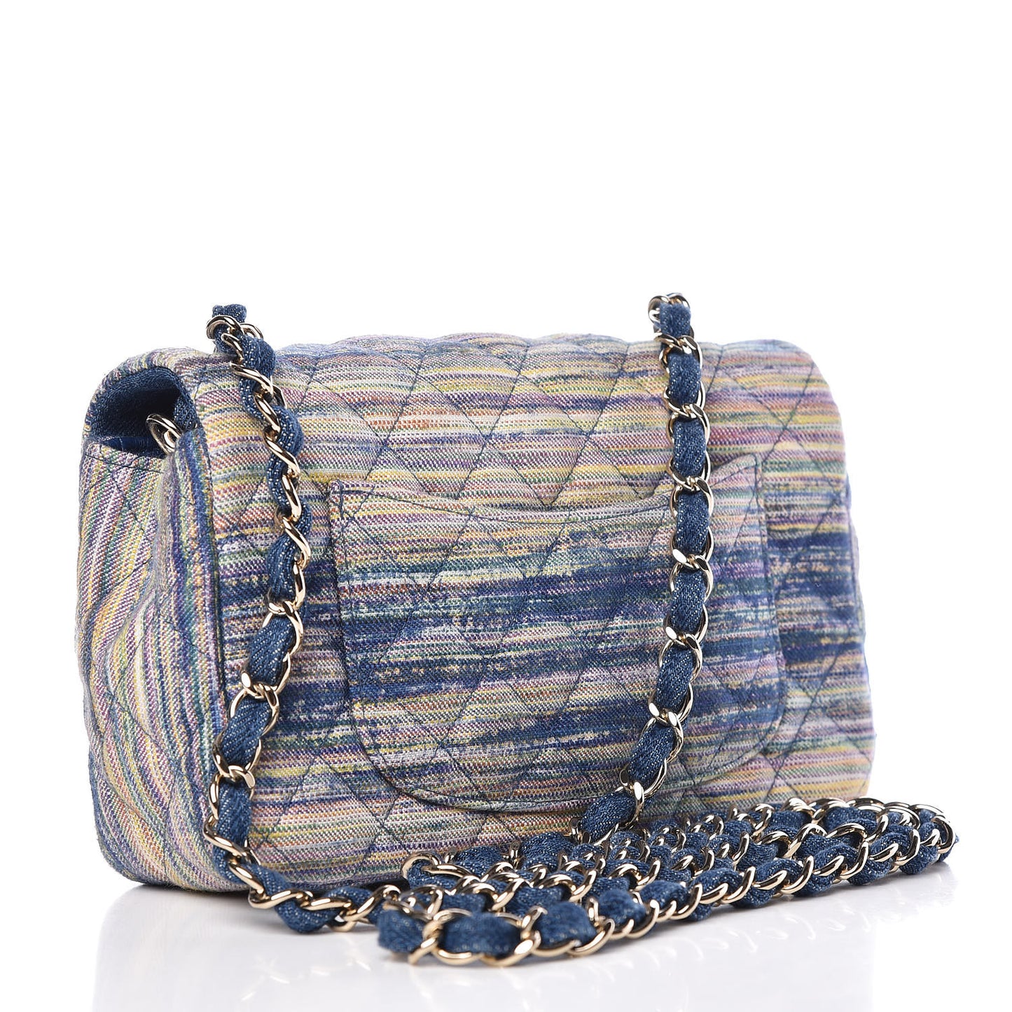 Denim Mini Rectangular Flap Bag Navy Yellow Purple Green