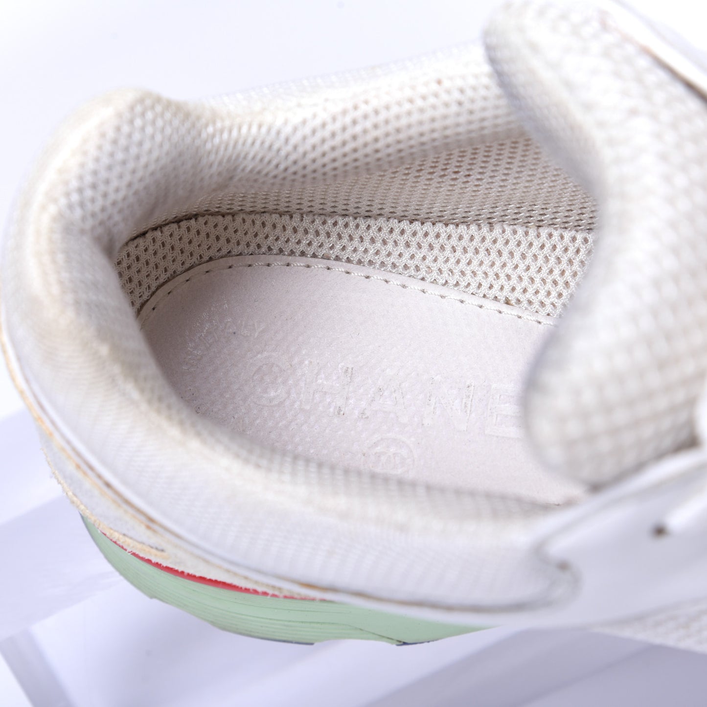 Suede Calfskin CC Sneakers 37 White Pink Green