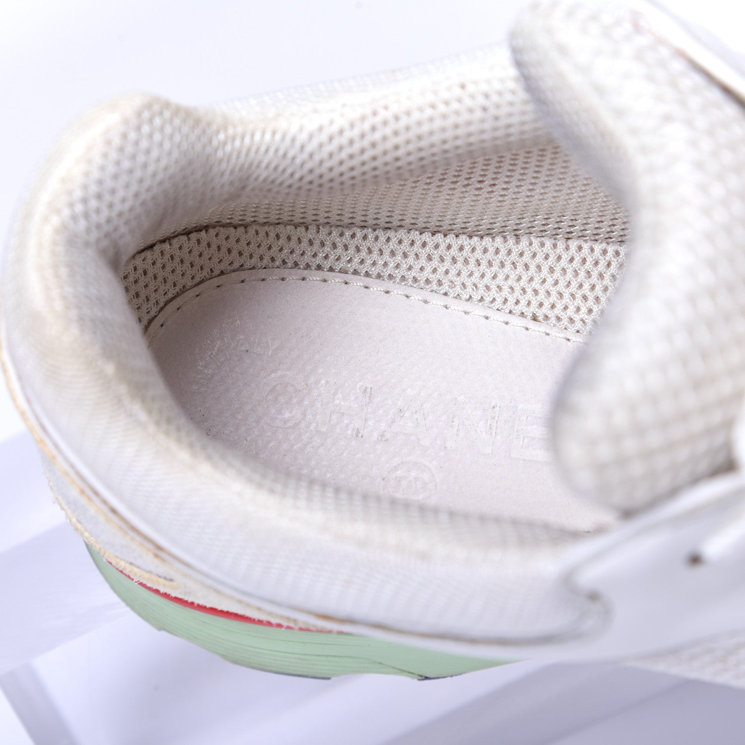 Chanel Suede Calfskin CC Sneakers 37 White Pink Green 9 of 14