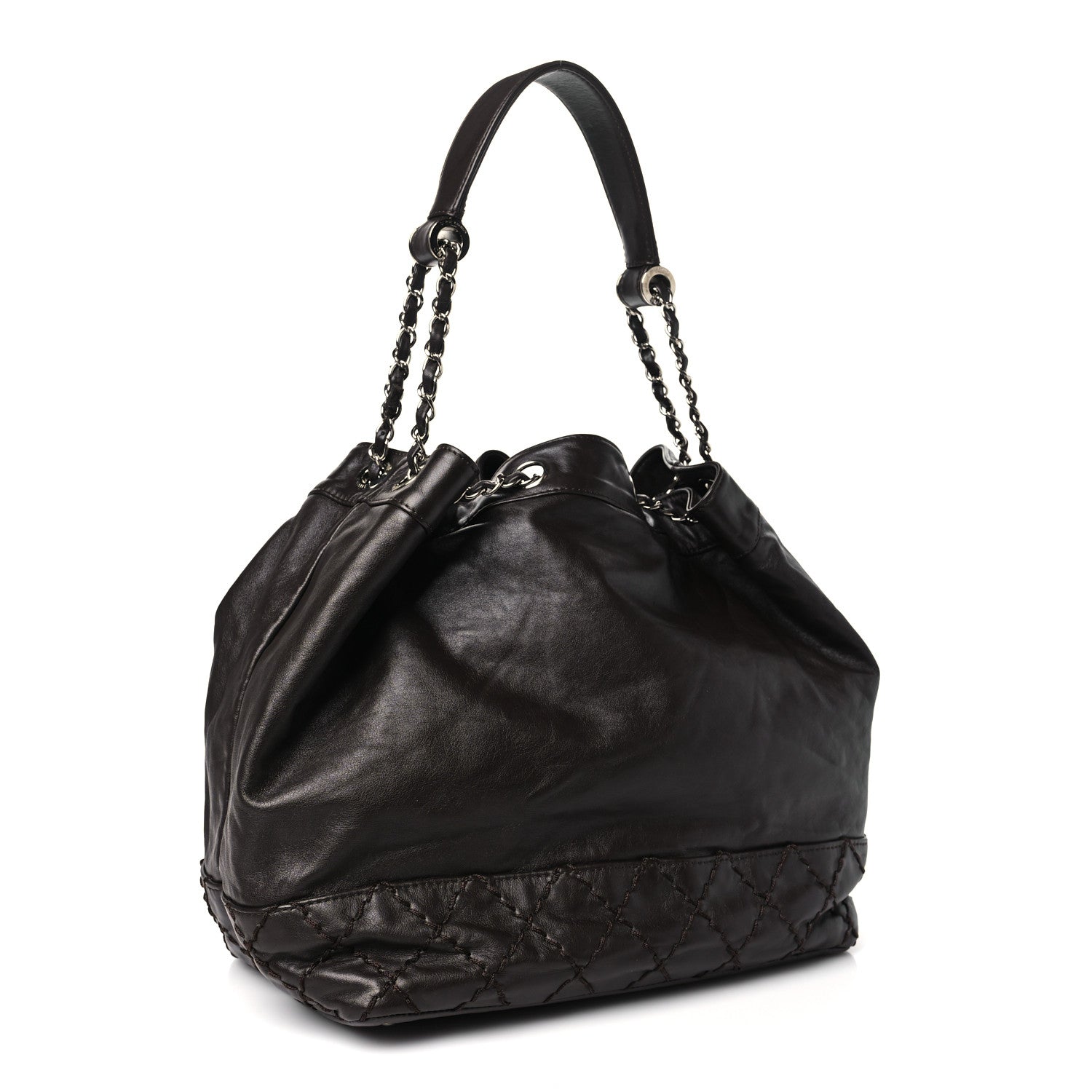 Chanel Calfskin Drawstring CC Bucket Bag Dark Brown 3 of 10