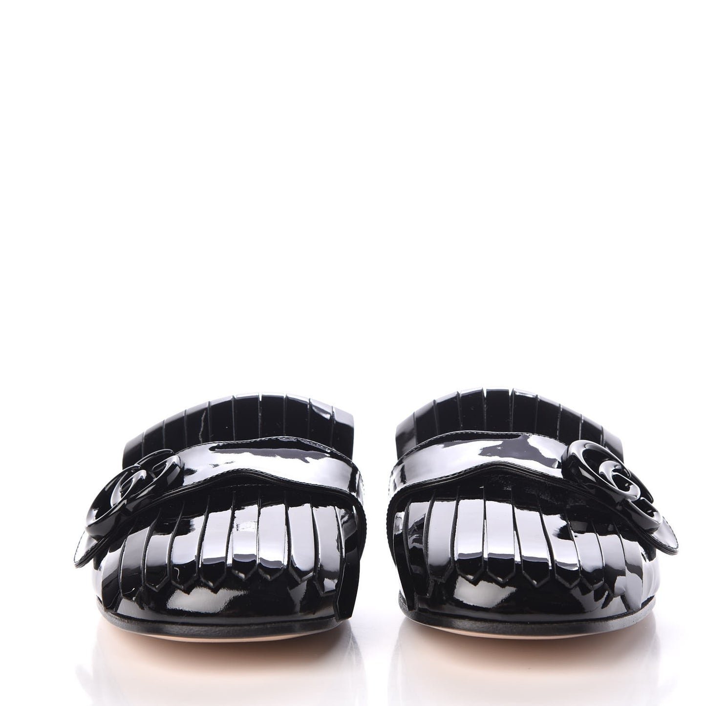 Vernice Crystal Enamel GG Marmont Fringe Slippers 38 Black