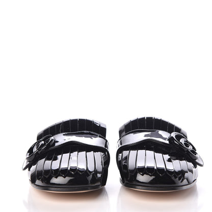 Gucci Vernice Crystal Enamel GG Marmont Fringe Slippers 38 Black 2 of 9