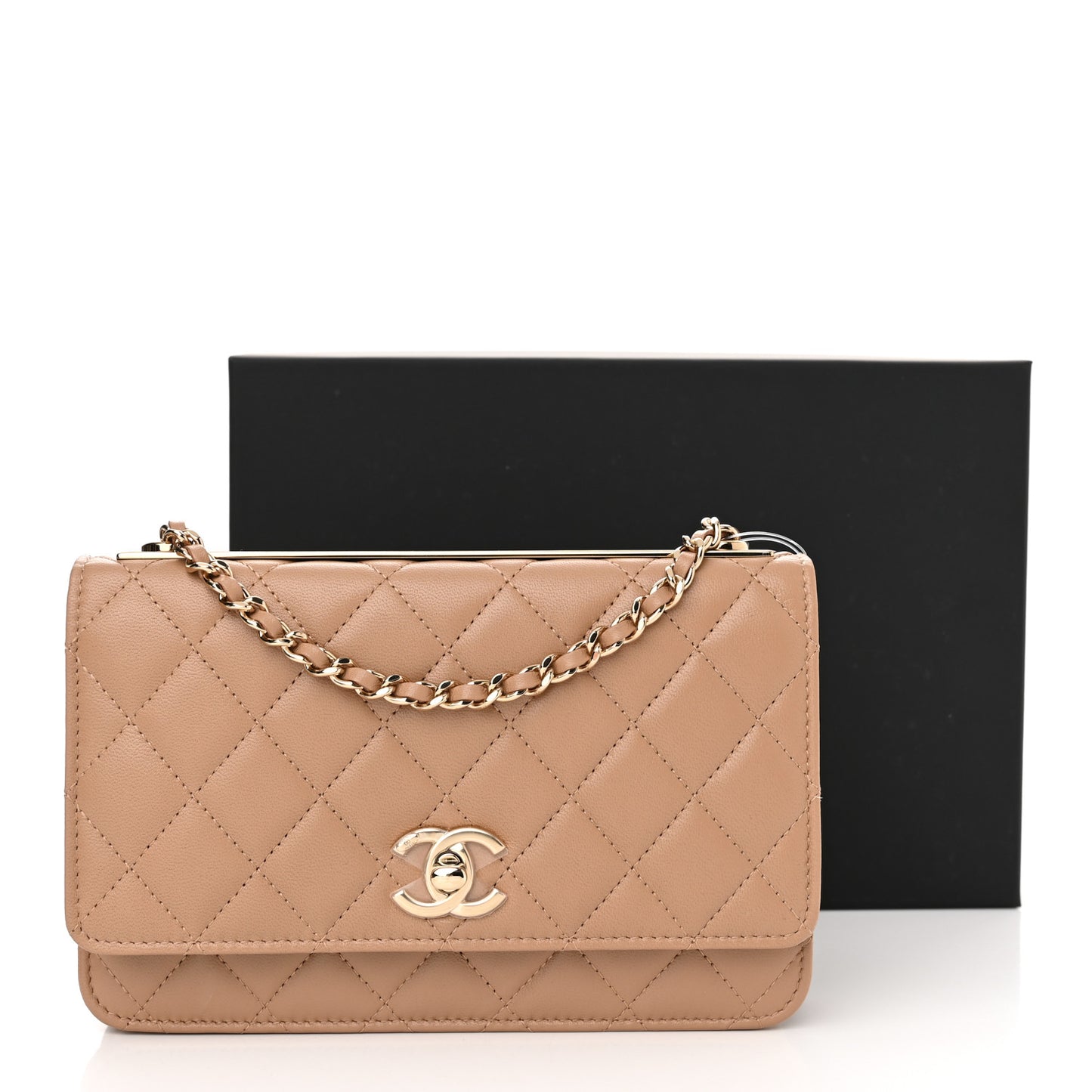 Lambskin Quilted Trendy CC Wallet On Chain WOC Beige