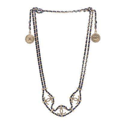 Chanel Metal Lambskin CC Chain Link Necklace Gold Blue 3 of 4