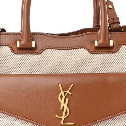 Saint Laurent Canvas Calfskin Small Uptown Tote Brown 10 of 12