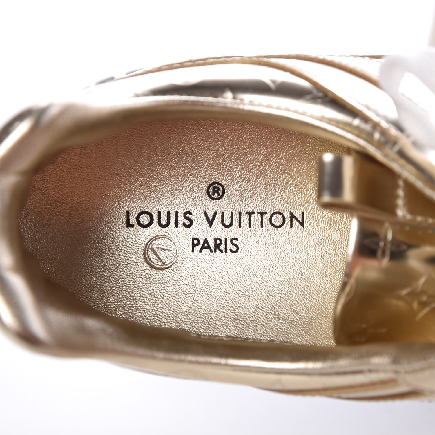 Louis Vuitton Metallic Patent Embossed Monogram Run Away Sneakers 39 Gold 6 of 9