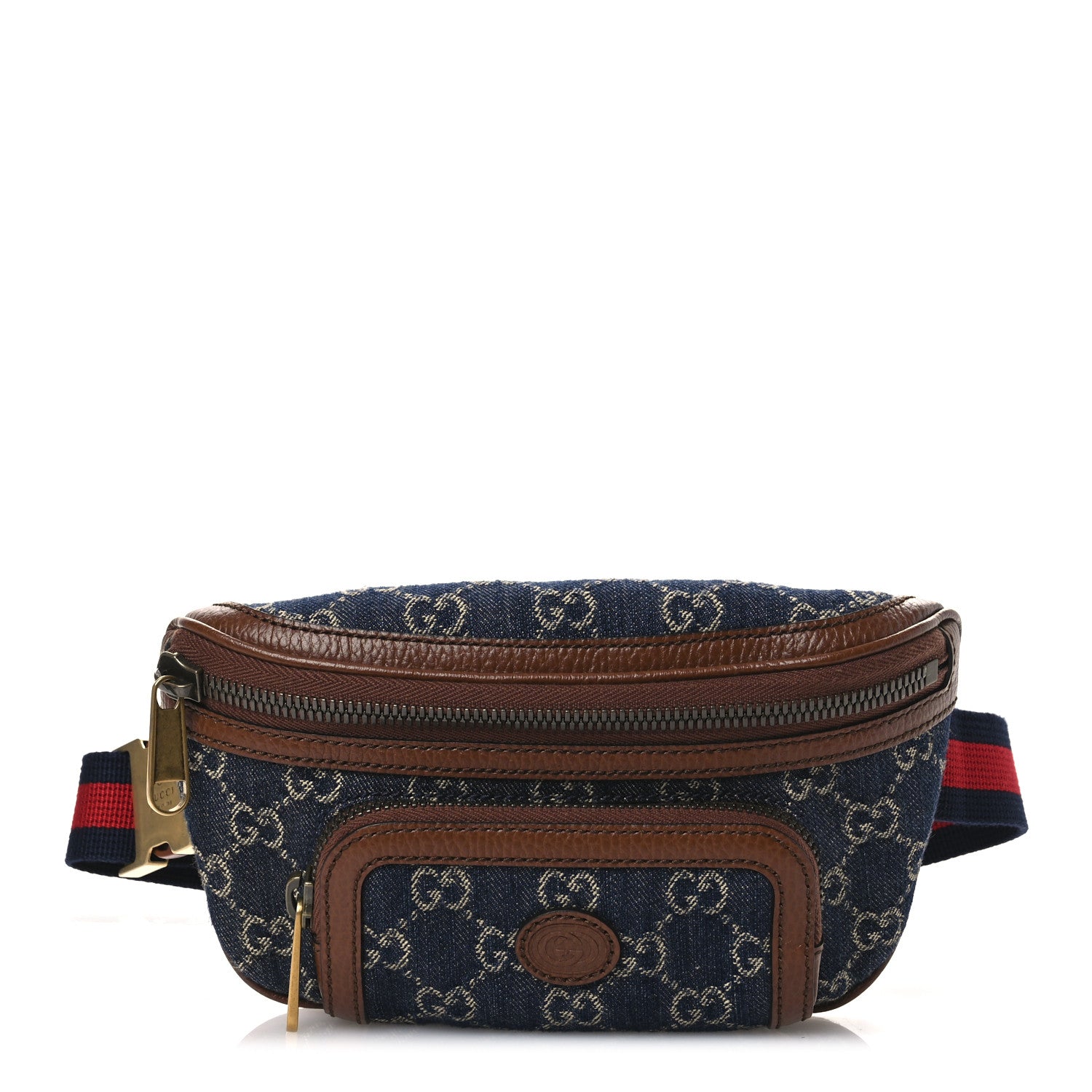 Gucci New Denim GG Monogram Dollar Calfskin Web Retro Interlocking G Belt Bag Blue Tea Cuir Epilog 1 of 10