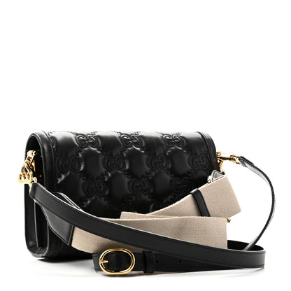 Gucci Calfskin GG Matelasse Small Flap Shoulder Bag Black Natural 3 of 10