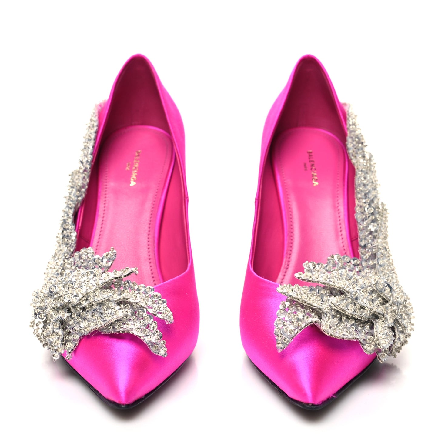 Satin Crystal Embellished Talon Slash Pumps 36 Rose Fuchsia