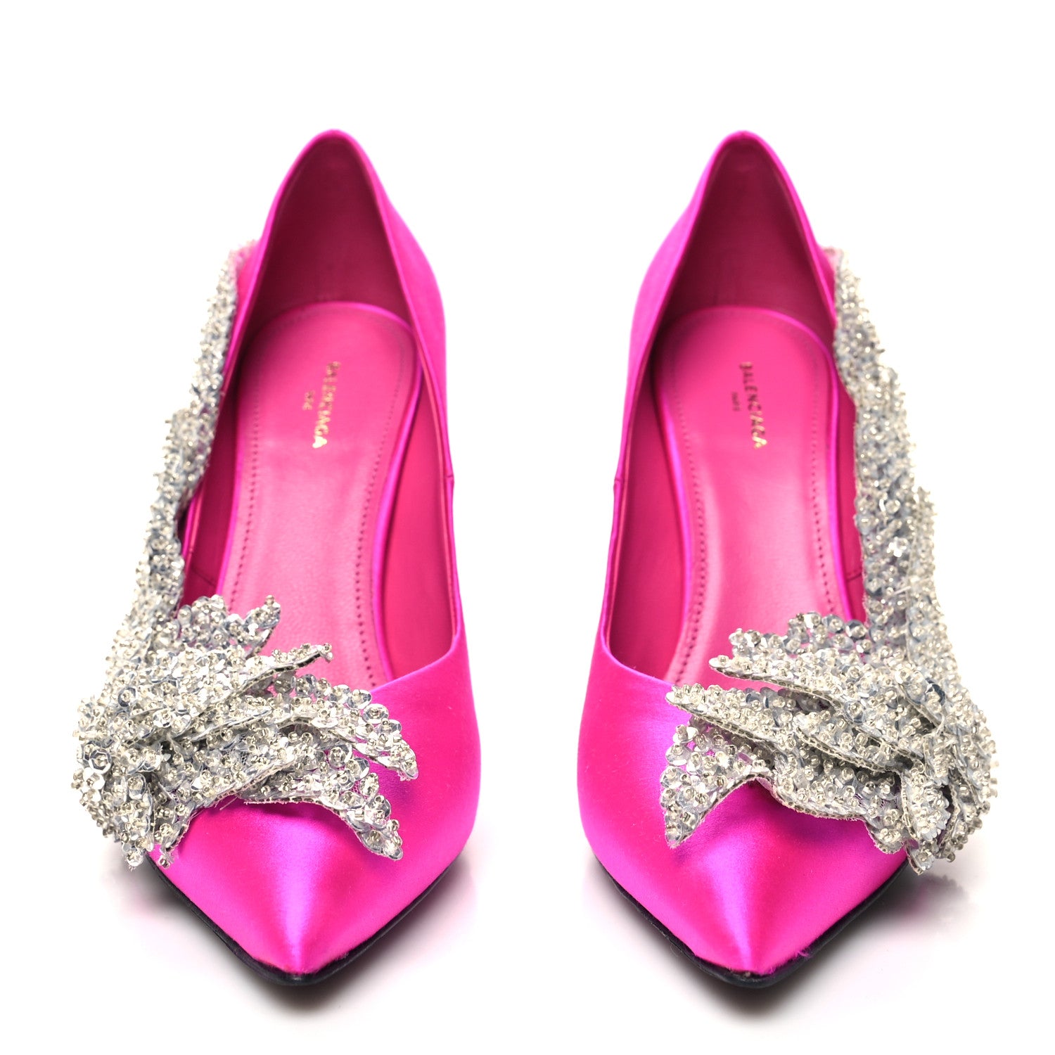 Balenciaga Satin Crystal Embellished Talon Slash Pumps 36 Rose Fuchsia 2 of 8