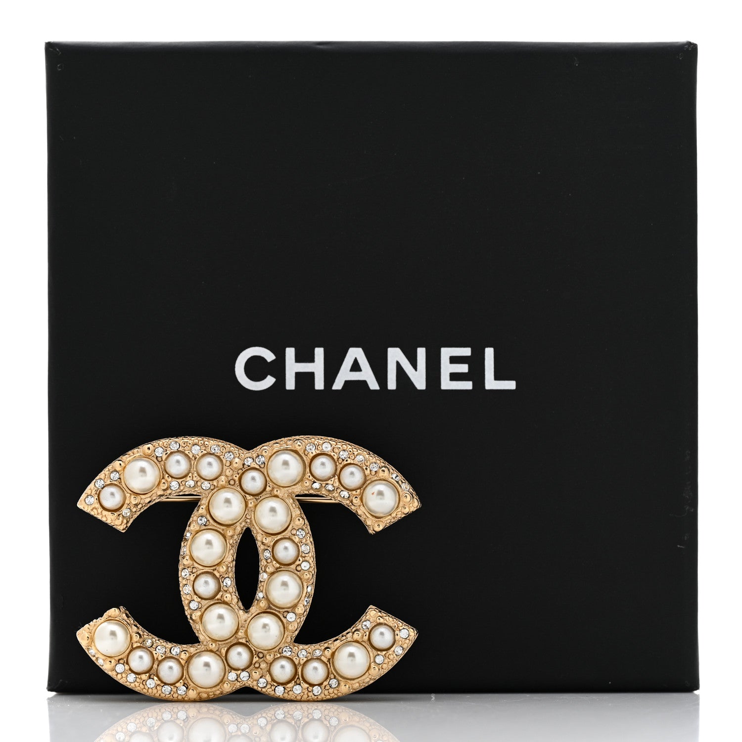 Chanel Metal Crystal Graduated Pearl CC Brooch Gold 5 of 5