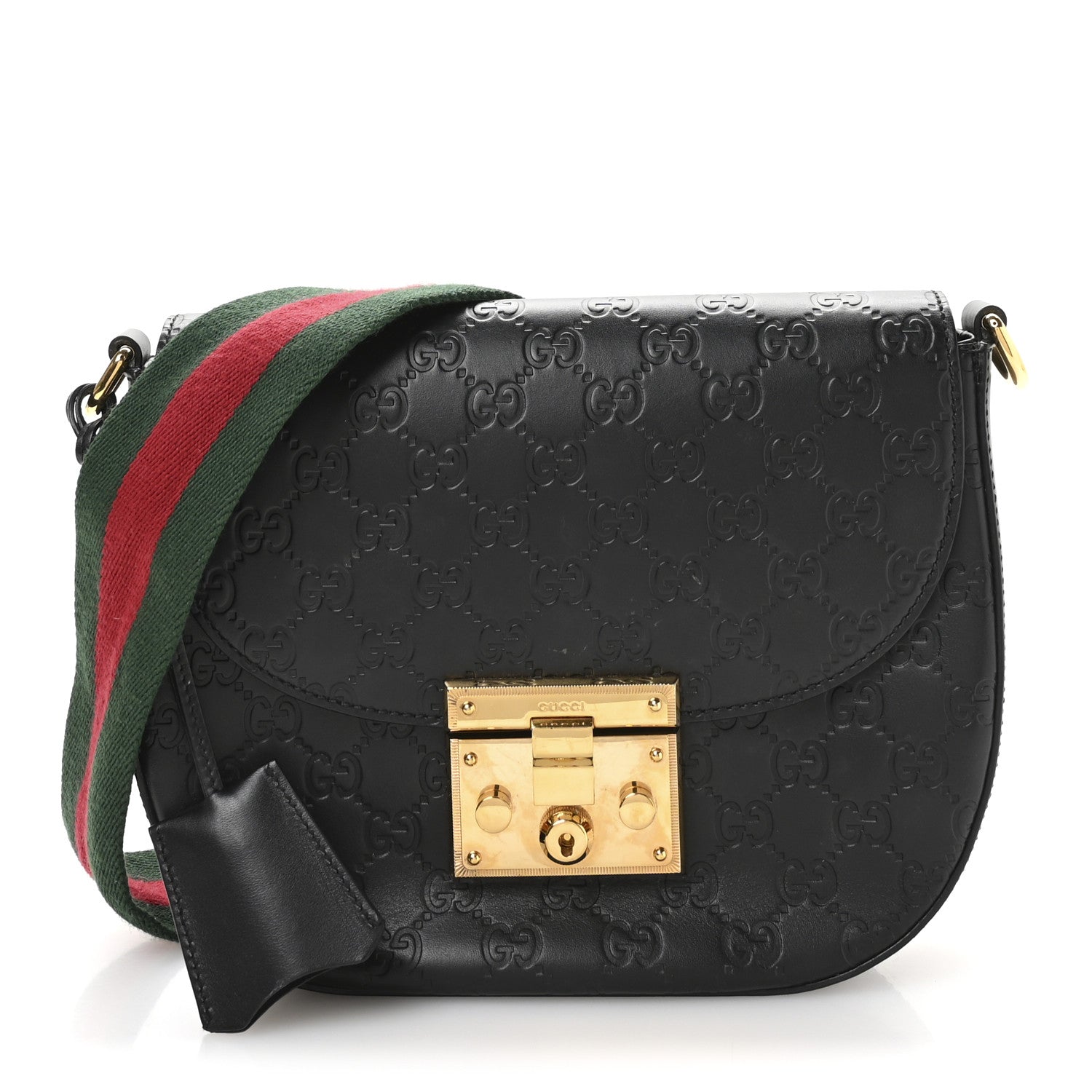 Gucci Guccissima Web Medium Padlock Messenger Shoulder Bag Black 1 of 11