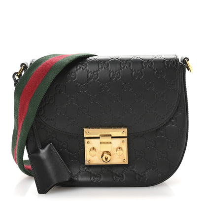 Gucci Guccissima Web Medium Padlock Messenger Shoulder Bag Black 1 of 11