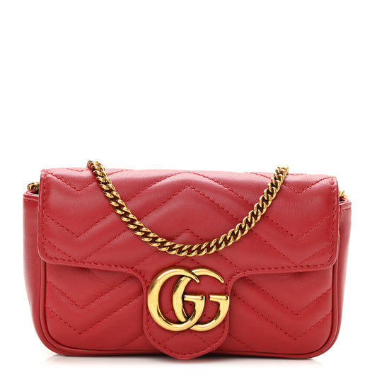 Calfskin Matelasse Super Mini GG Marmont Shoulder Bag Hibiscus Red