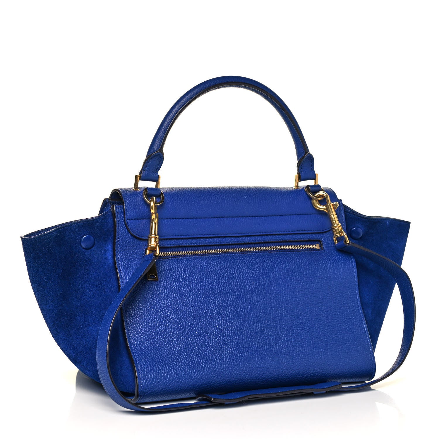 Celine Drummed Calfskin Suede Small Trapeze Indigo 2 of 9
