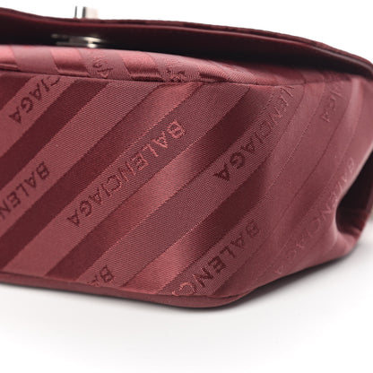 Balenciaga Nylon Jacquard Diagonal Logo Small Scarf Lock Chain Shoulder Bag Rouge Bordeaux Black Beige 9 of 10