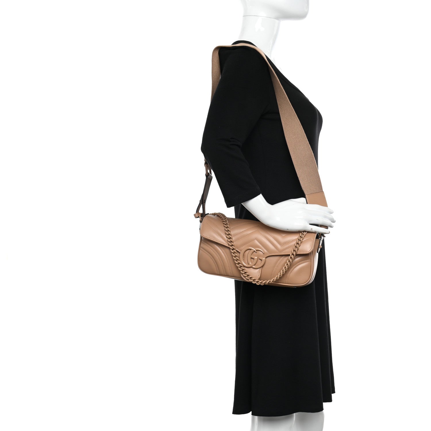 Gucci Calfskin Matelasse Monochrome GG Marmont Crossbody Shoulder Bag Camelia Winter Rose 2 of 10