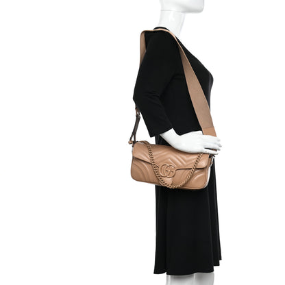Gucci Calfskin Matelasse Monochrome GG Marmont Crossbody Shoulder Bag Camelia Winter Rose 2 of 10