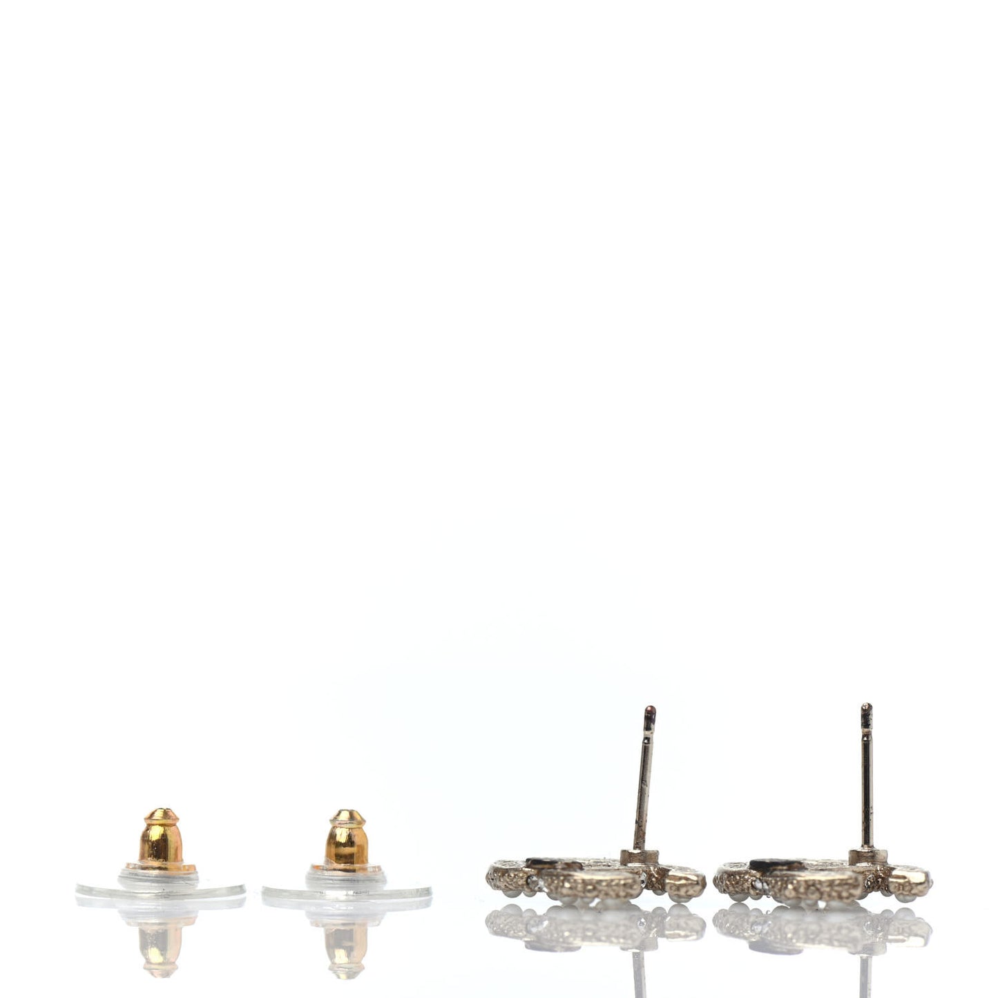 Pearl Crystal CC Stud Earrings Gold