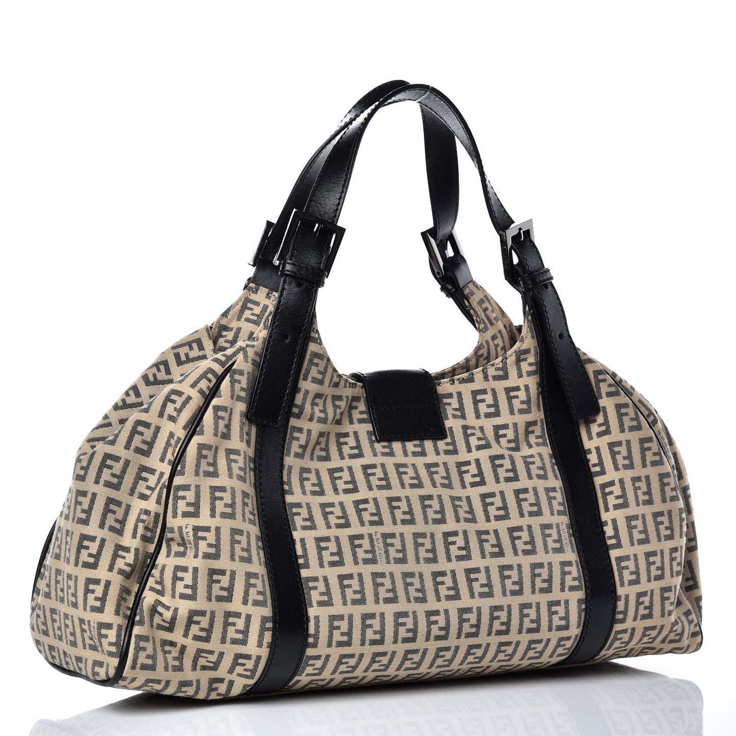 Zucchino Vitello Shoulder Bag Beige Black