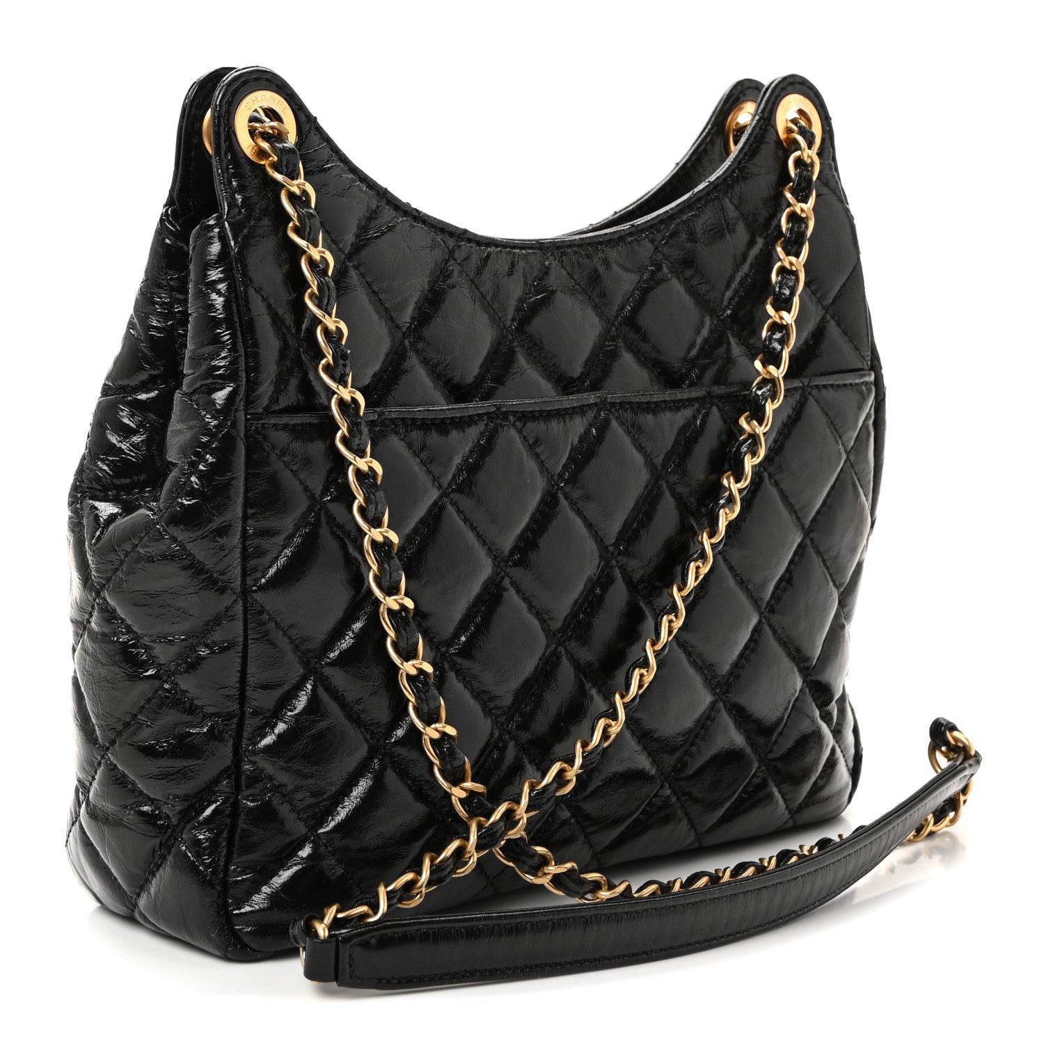 Chanel Shiny Crumpled Calfskin Quilted Wavy CC Hobo Black 3 of 9