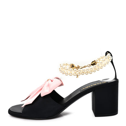 Chanel Silk Pearl Bow CC Ankle Strap Sandals 39.5 Pink Black 1 of 10