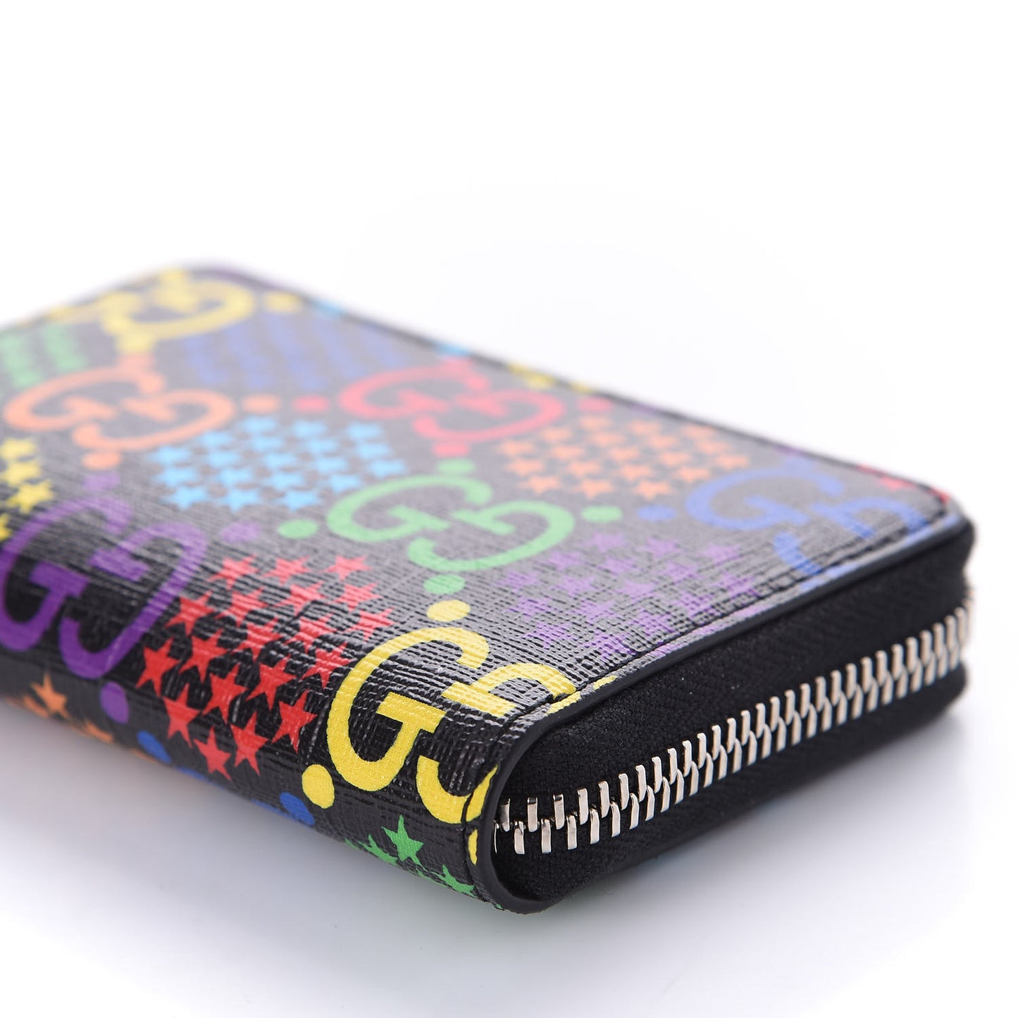 GG Supreme Monogram Psychedelic Zip Around Card Case Wallet Black