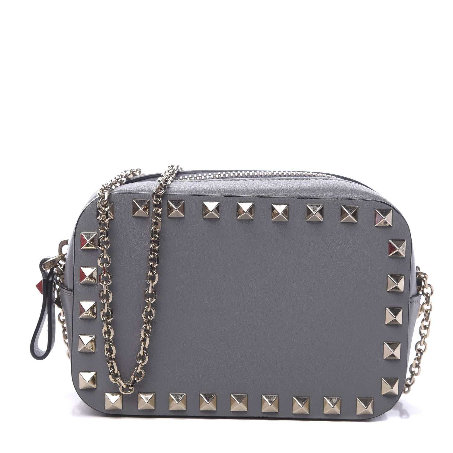Valentino Garavani Calfskin Small Rockstud Chain Camera Crossbody Bag Grey 1 of 10
