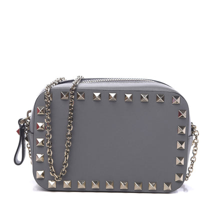 Valentino Garavani Calfskin Small Rockstud Chain Camera Crossbody Bag Grey 1 of 10