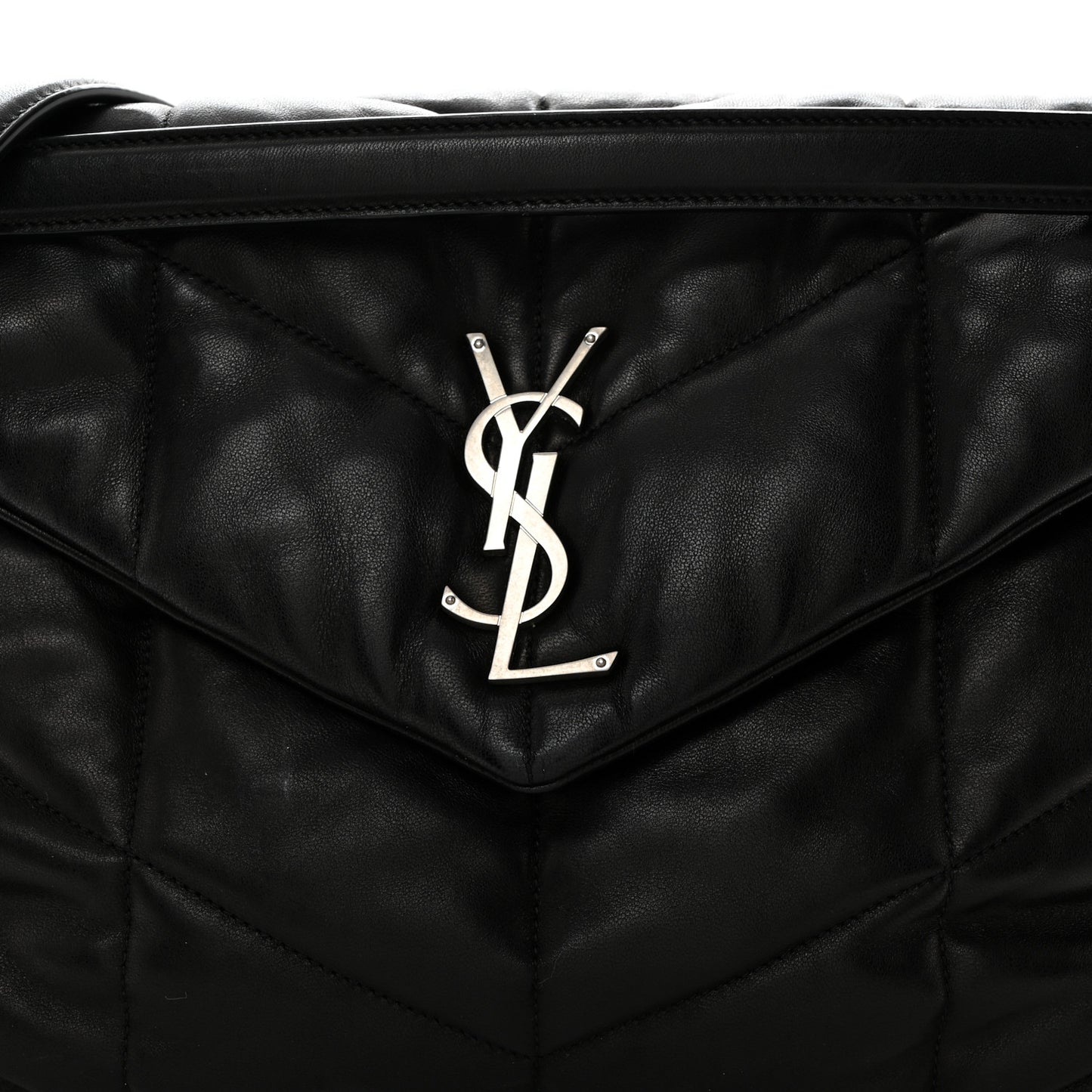 Lambskin Quilted Medium Loulou Puffer Monogram Chain Satchel Black