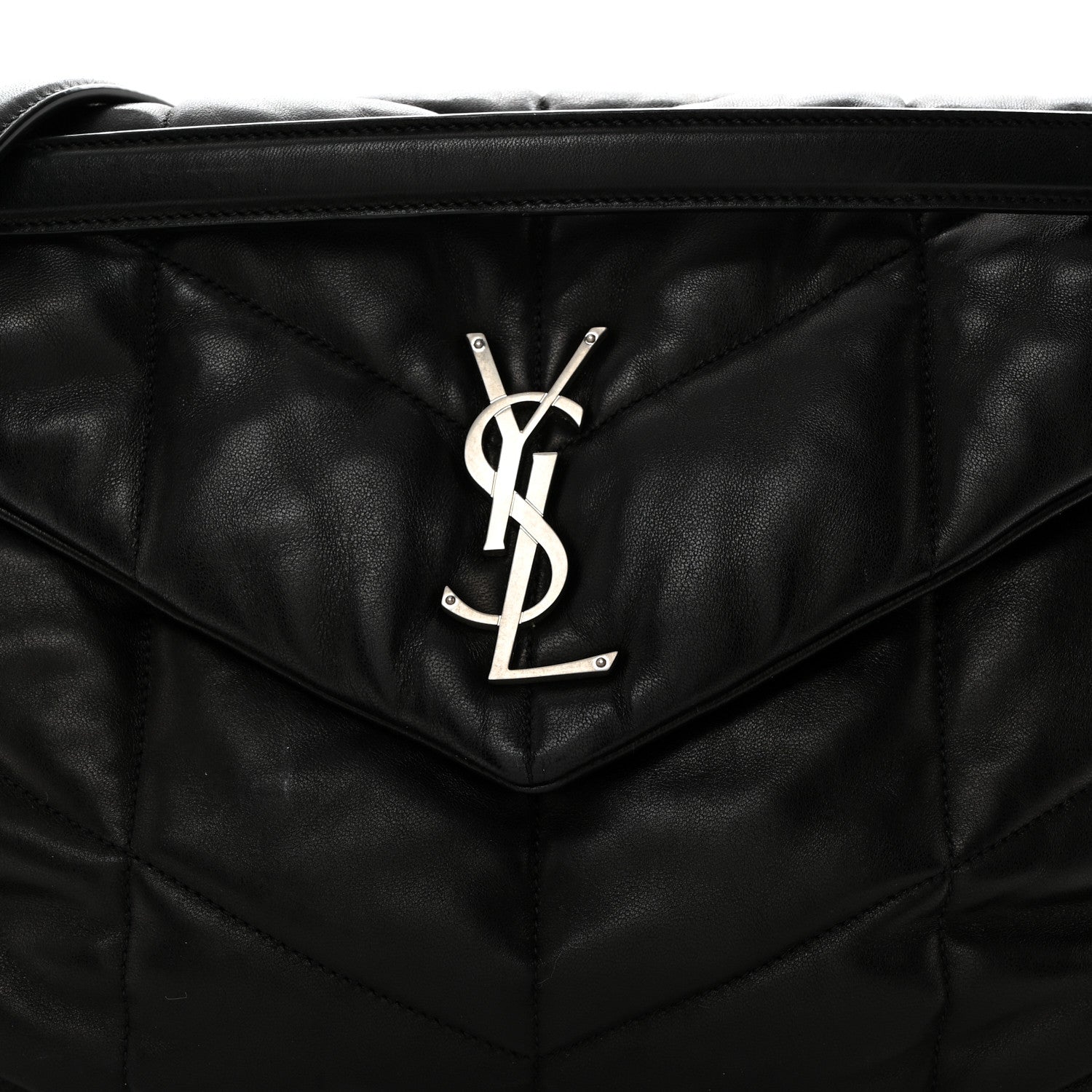 Saint Laurent Lambskin Quilted Medium Loulou Puffer Monogram Chain Satchel Black 8 of 10