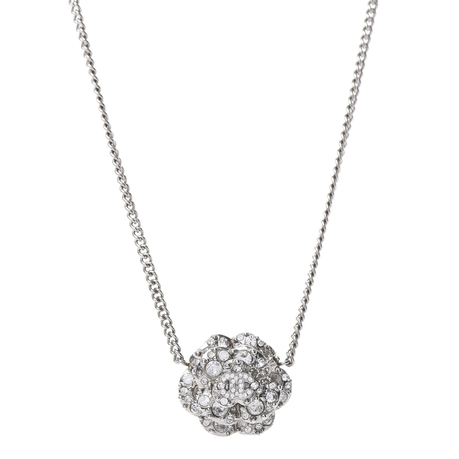 Chanel Strass CC Camellia Necklace Silver 1 of 5