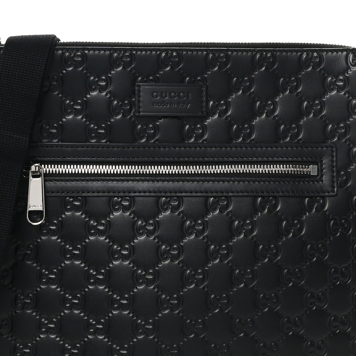 Gucci Guccissima Signature Medium Flat Messenger Bag Black 8 of 10
