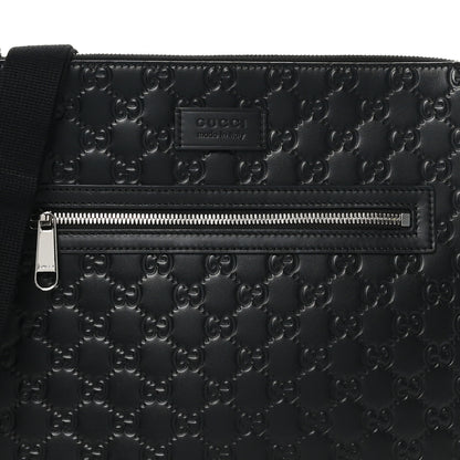 Gucci Guccissima Signature Medium Flat Messenger Bag Black 8 of 10